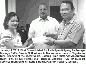 First Consolidated Bank declares 20%  Cash Dividends to Stockholders